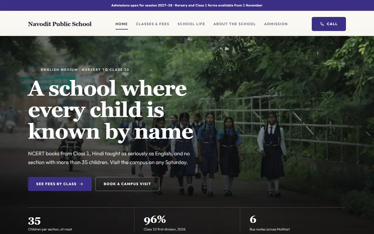 Navodit Public School — sample website, home page